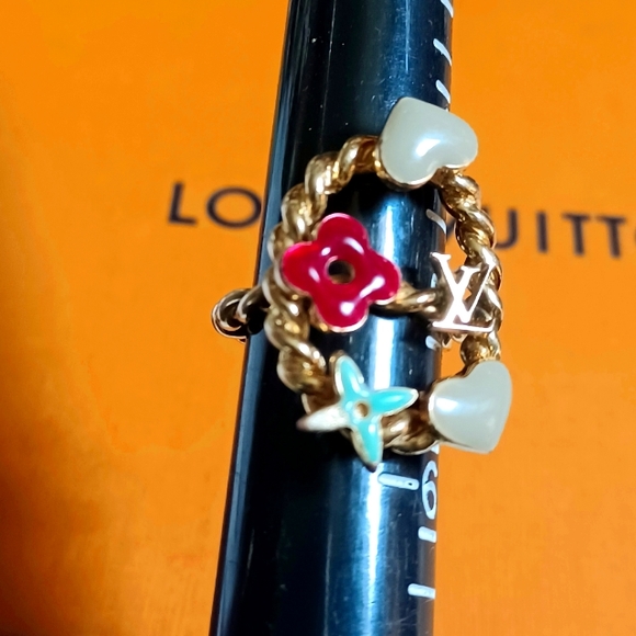 Louis Vuitton Logo Berg Sweet Monogram Gold-Tone Multicolor Ring Size 5 - Picture 9 of 10